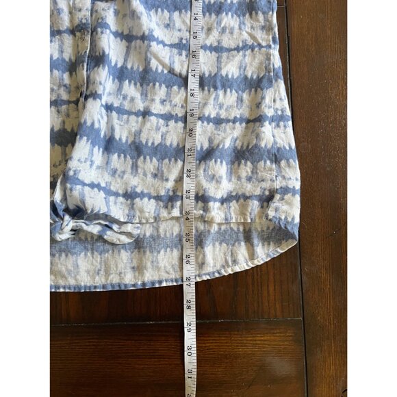 Emily Daniels Blue White Blouse Tunic Top Linen Blend Large Coastal Summer Prep - Picture 9 of 9